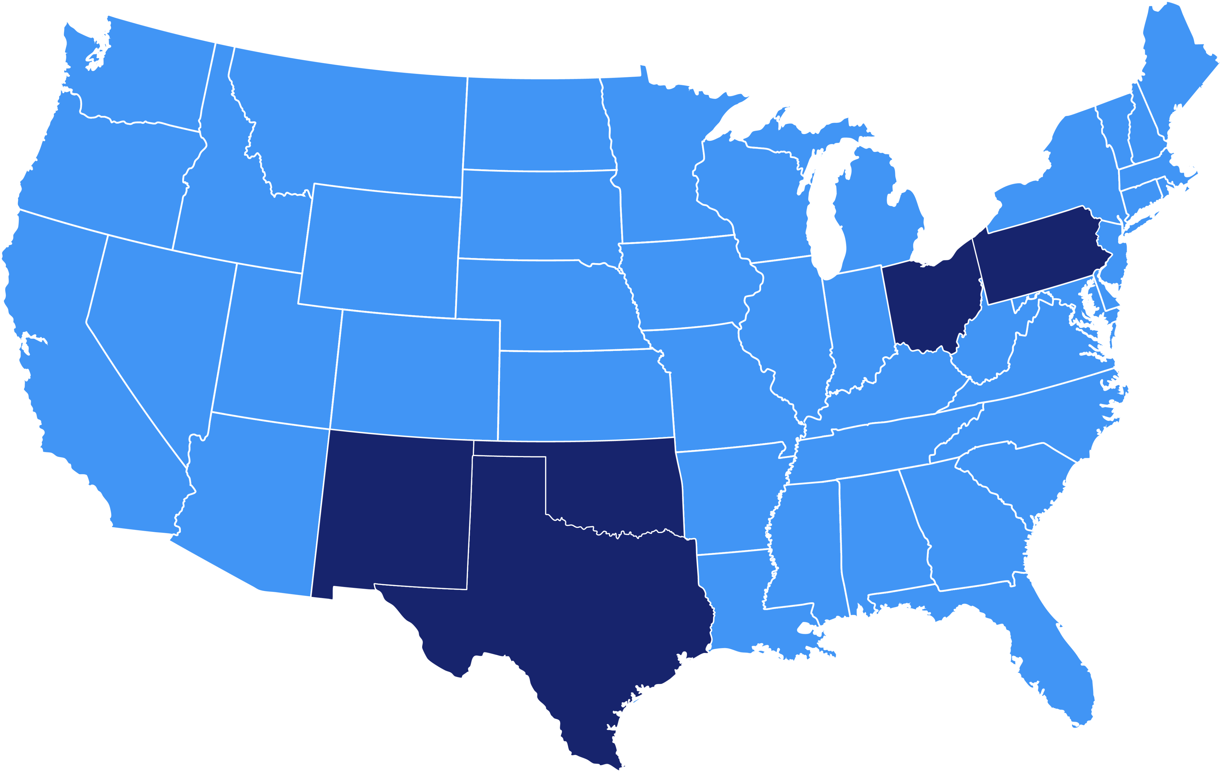 US Map showing operational areas